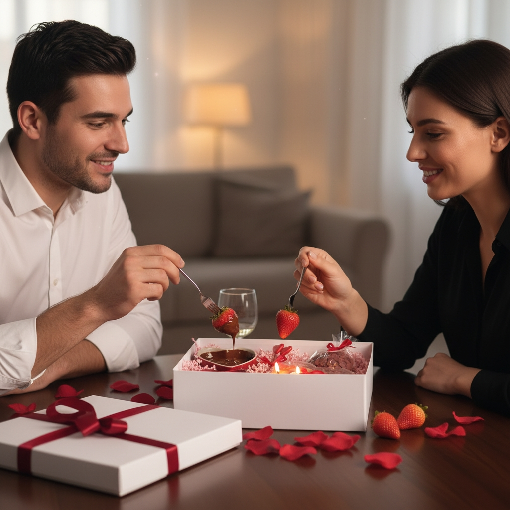 Romantyczna randka przy świecach z fondue czekoladowym
