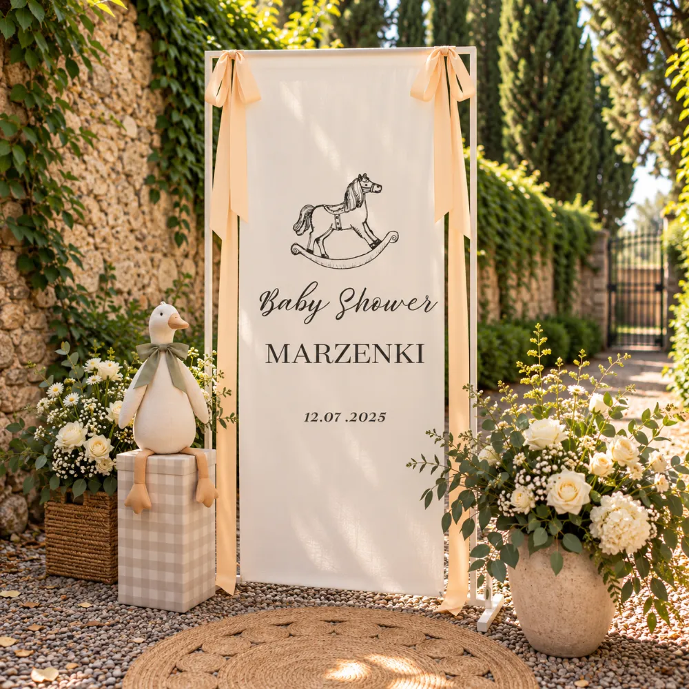 Ścianka na Baby Shower materiałowa - wzór z konikiem