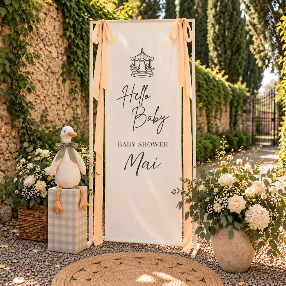 Ścianka na Baby Shower materiałowa - wzór z karuzelą